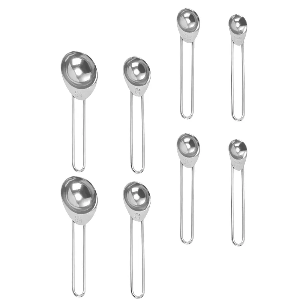 

8pcs Stainless Measuring Spoons Household Baking Scoops Kitchen Tools Set Silver Engraved Easy Storage Work Wet Dry
