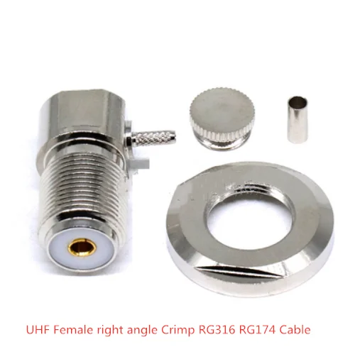 1pc Adapter UHF SO239 PL259 female Jack nut right angle crimp RG316/RG58/5DFB cable RF Connectors