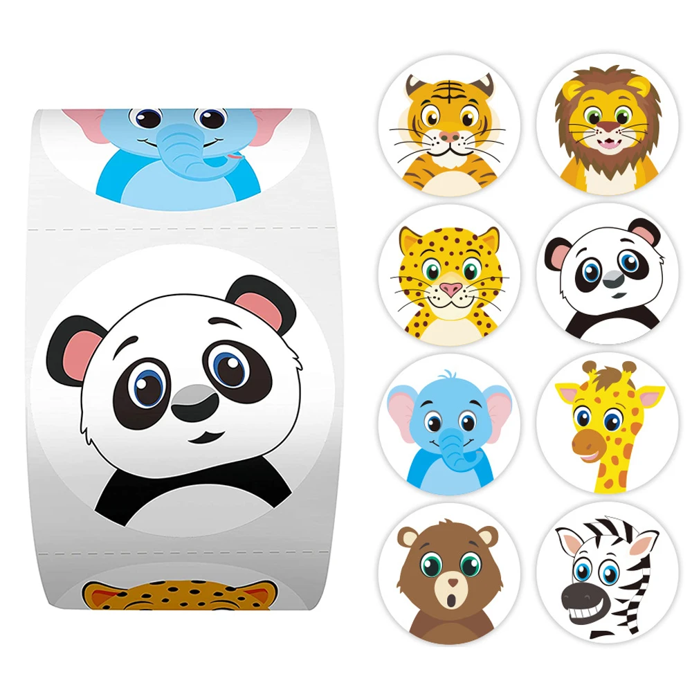 100-500Pcs การ์ตูนสัตว์เด็กสติกเกอร์1นิ้วป้ายขอบคุณน่ารักของเล่นเกมสติกเกอร์ DIY ของขวัญซีลป้ายตกแต่ง