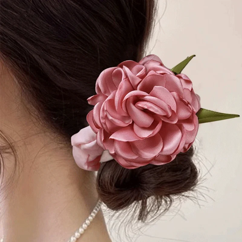 Vintage Big Flower Hair Ring Headband Girls Korea Elastic Rubber Band Hair Rope for Women Ponytail Tie Hair Accessories