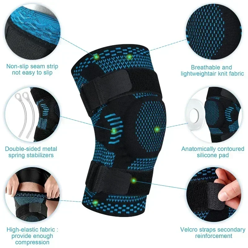 Knee Brace Support Compression Sleeve with Side Stabilizers and Patella Gel for Knee Pain Meniscus Tear ACL MCL Injury Recovery