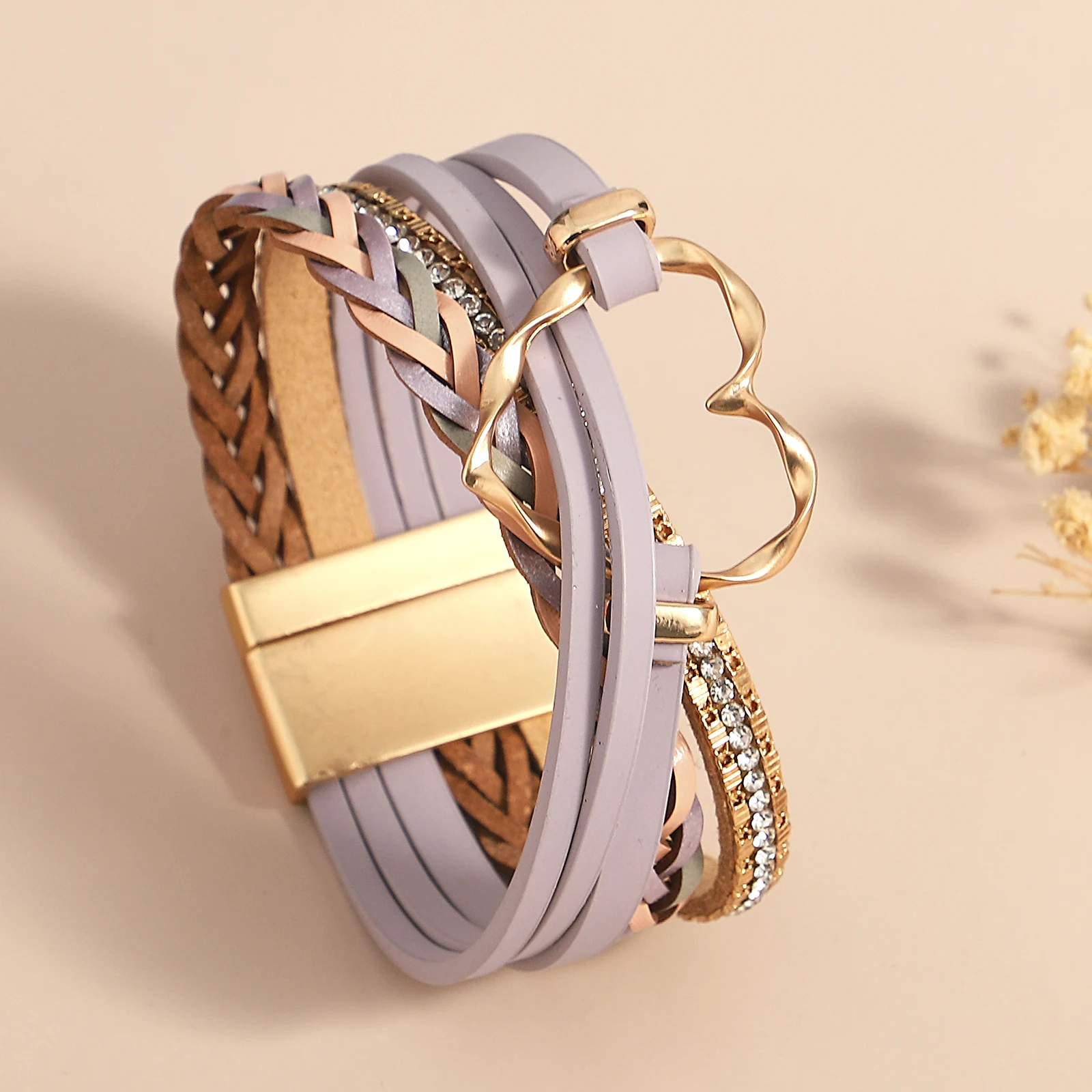 

Amorcome 9 Styles Trendy Multilayer Leather Bracelet for Women Bohemian Magnetic Buckle Hand Woven Leather Rope Chain Bangle New