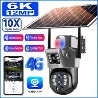 Cámara Solar de 12MP, 10X, Zoom 4G, Sim, doble pantalla, vigilancia para exteriores, 6K, tres lentes, PTZ, seguimiento automático, cámara de seguridad CCTV 360 V380
