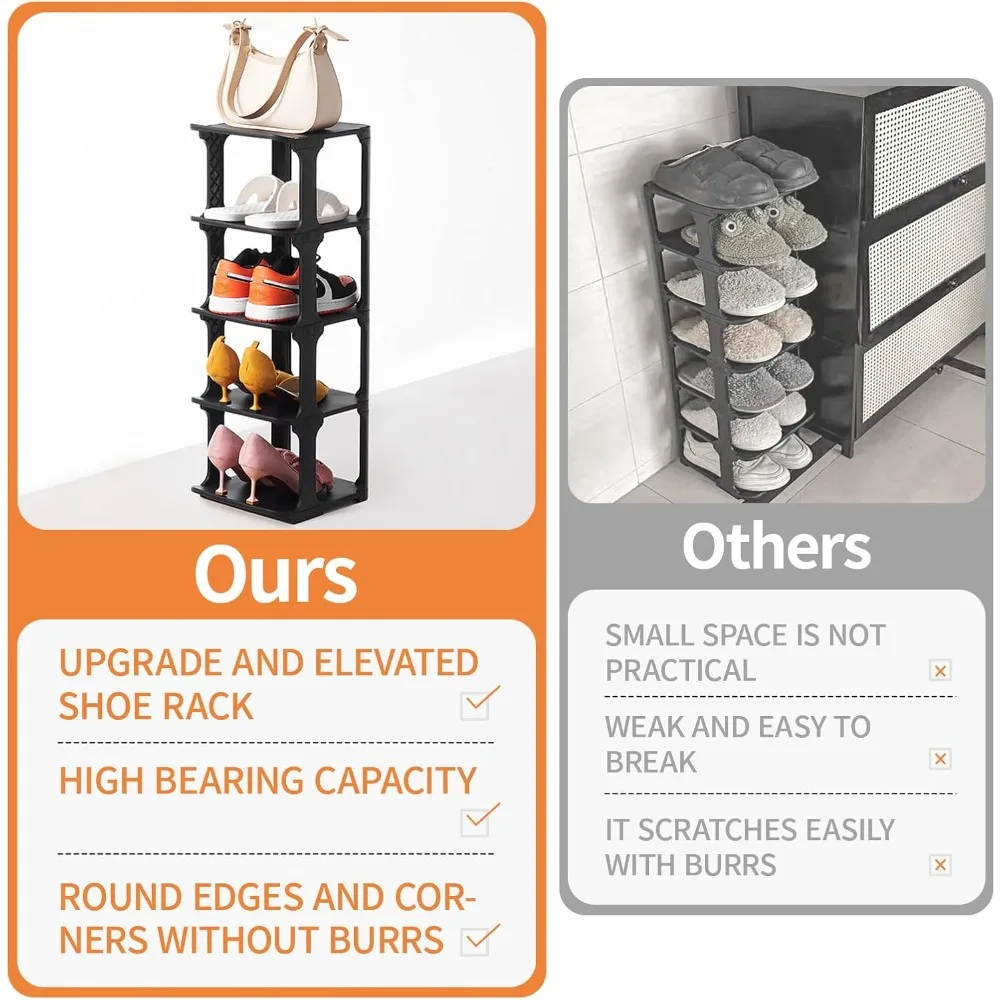 منظم رف الأحذية 5 طبقات لتخزين حامل الأحذية من البلاستيك الضيق العمودي، رف رف الأحذية قائم بذاته للمدخل S