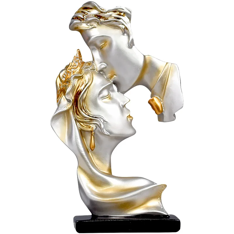 Kissing Couple Resin Statue Abstract Lovers Sculpture Figurine Exquisite Home Decoration Ornament