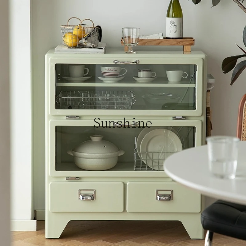 

TT Japanese-style retro metal chest cabinet household living room drawer storage glass display cabinet