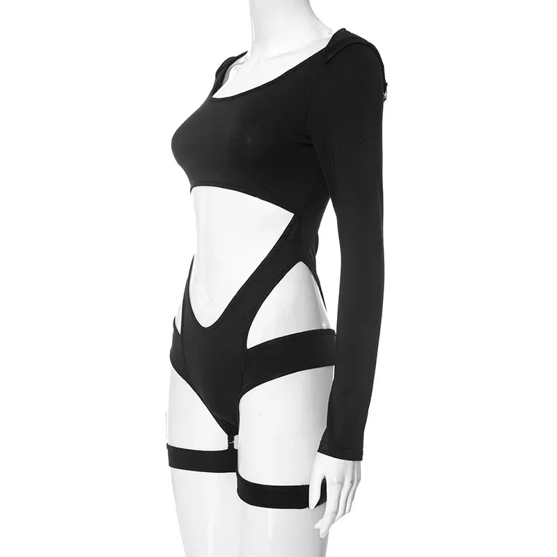 Film Game Agent Assassin Tight Jumpsuit Cosplay Women Hot Strap Hollow Bodysuit with Leg Loop Costume goi/6