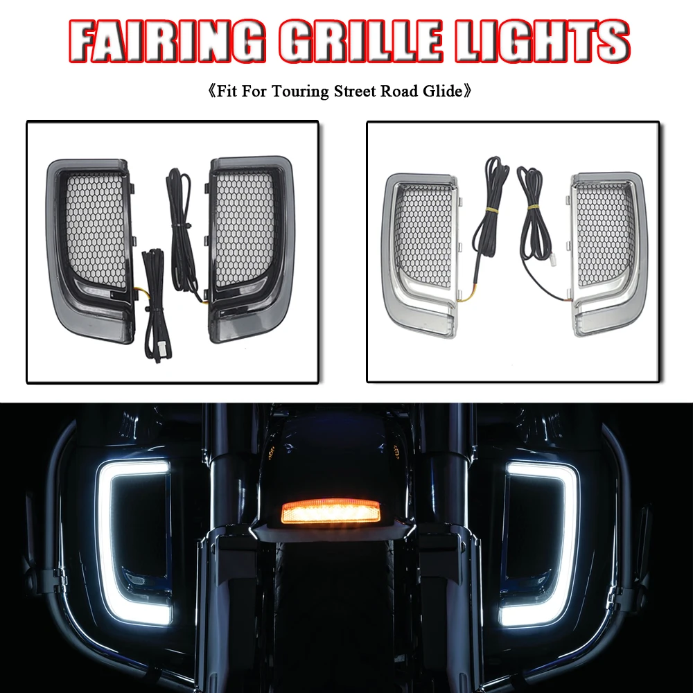 

For Touring Street Electra Glide Tri Glide FLHTKSE CVO Limited FLHTCU Motorcycle Black LED Fairing Lower Grills Light