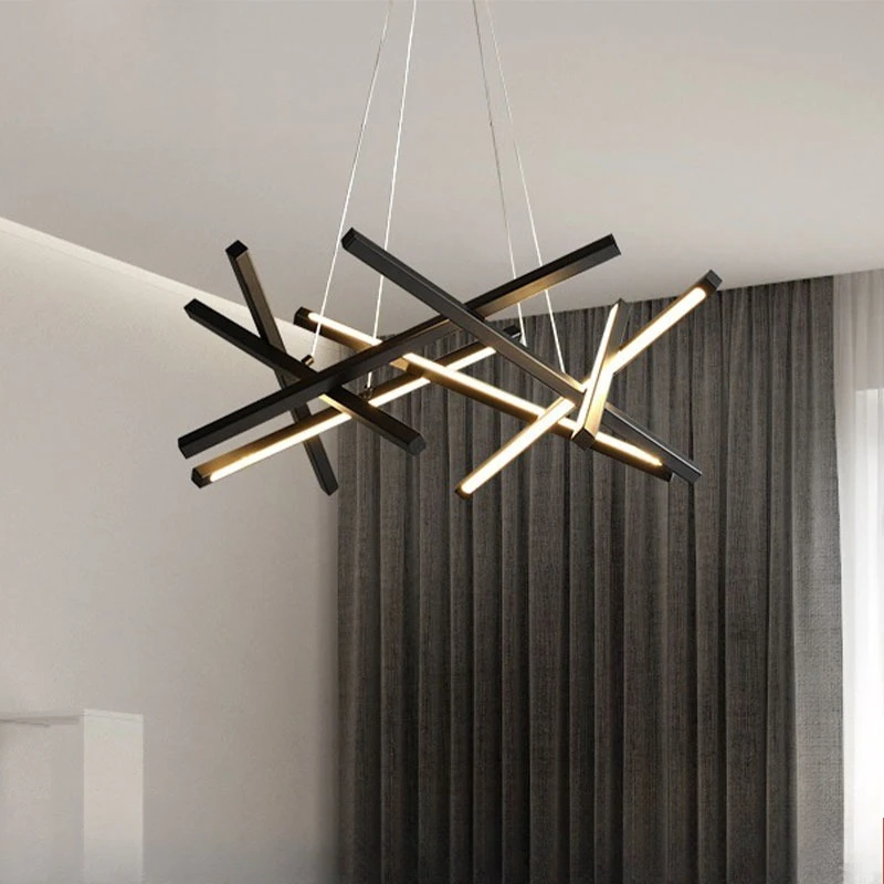 Nordic Minimalist Branch Chandelier Black Aluminum Branch Fish Line Pendant Light for Living Room Restaurant Bedroom
