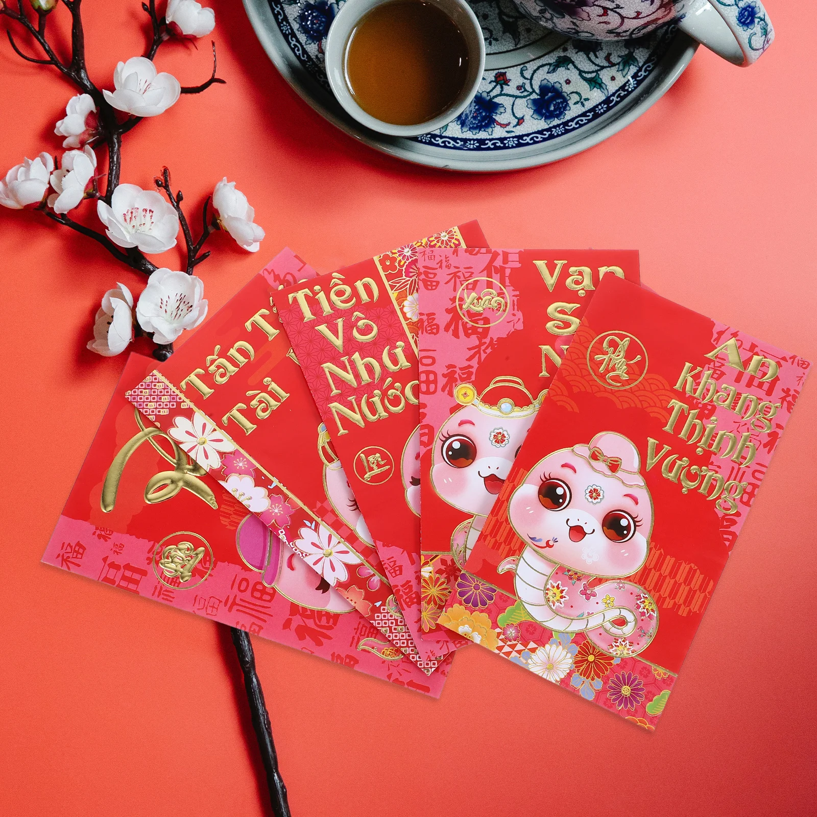 

30 шт. красные конверты 2025 год змеи вьетнамском стиле винно-красные лунные новогодние открытки для китайской свадьбы, весны