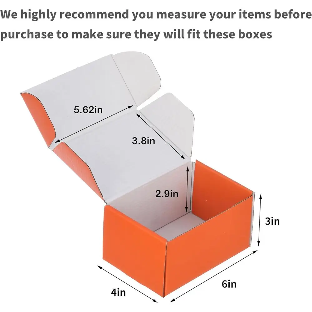 Pacote com 100 Caixas de Papelão Corrugado Laranja de 6x4x3 Polegadas para Envio e Embalagem
