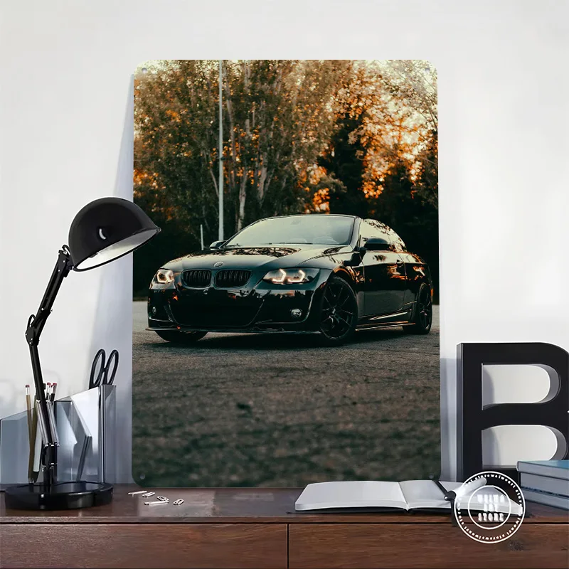Sleek Black on Asphalt Car Poster Customized Vintage Metal Signs Wall Art Retro Tin Plaque for Fans Home Decorations Desk Decor