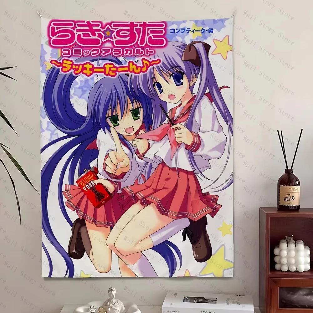 Lucky Star Izumi Konata & Hiiragi Kagami Wandteppich, Retro Anime Schulmädchen Wandbehang, Niedliche Otaku Raumdekoration für Fans – Detail 1