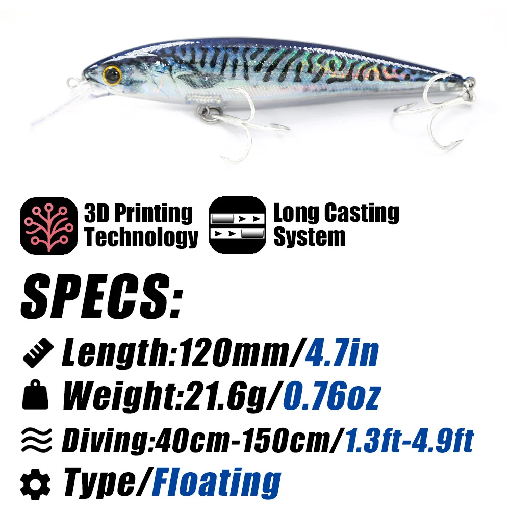 B&U Floating Minnow Saltwater Fishing Lures Trolling Crankbait Hard Baits Wobblers Artificial Trout Lure For Sea Bass