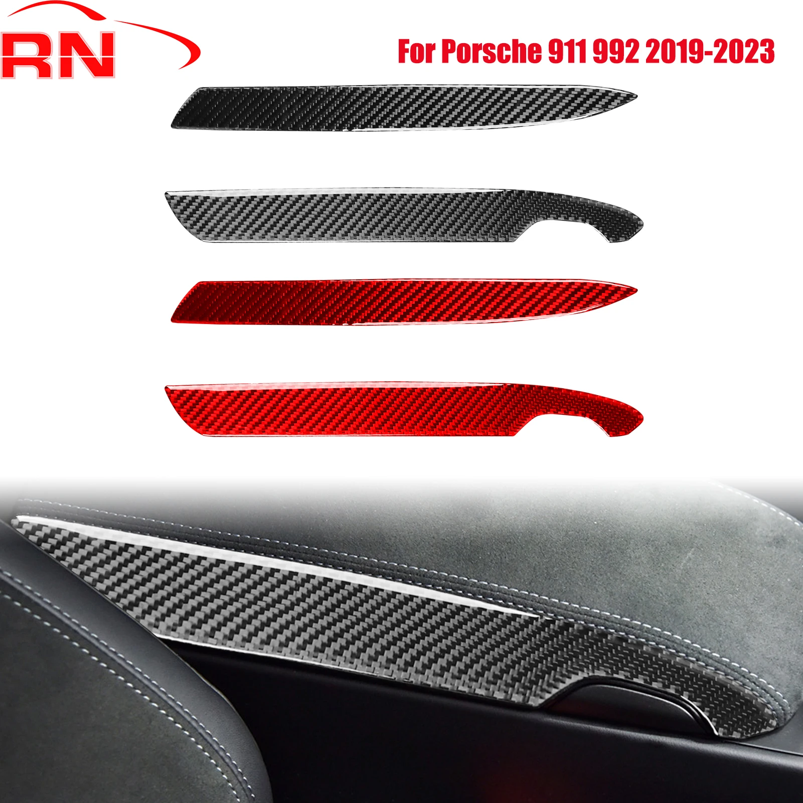 

For Porsche 911 992 2019-2023 Modified Carbon Fiber Car Armrest Box Interior Accessories Piano Black Stickers