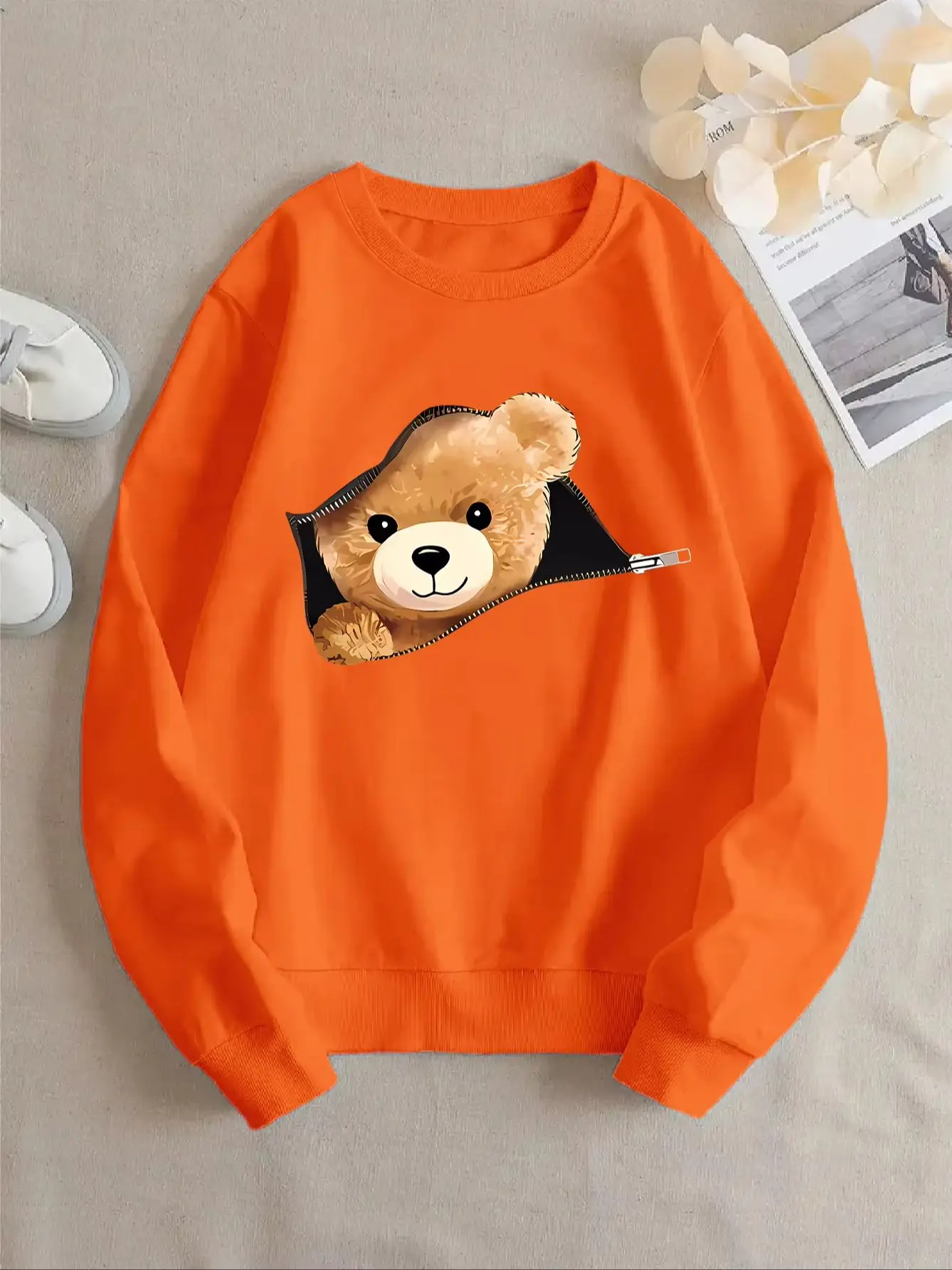 24 New Unisex Bear Print Sweatshirt Sweatshirt Sweatshirt Fleece Women's Sweatshirt Women's Y2k Women's Wear Needle