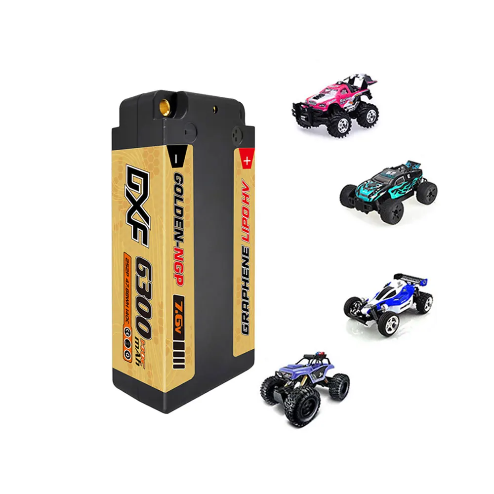 DXF 2S 6300mAh Shorty Lipo Battery 7.6V 140C 5mm T Plug Hardcase for 1/10 Buggy Truggy Offroad Boat Car Truck RACING Helicopter