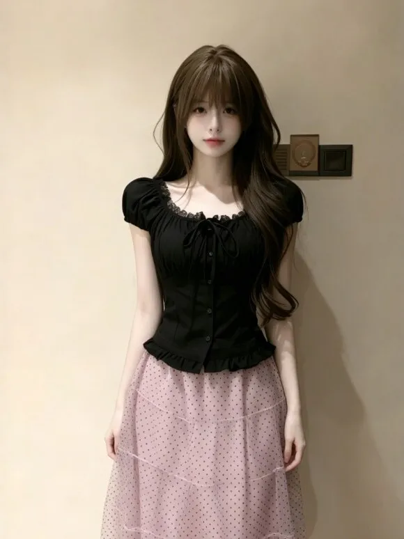 

Gentle Wind Polka Dot Halter Neck Short Sleeve Shirt And High Waist Skirt Two Piece Set Ageless Summer Fashion Women's Clothing