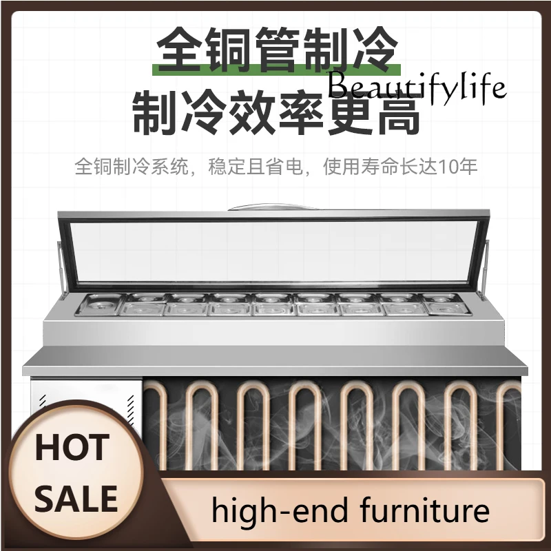 Mesa de ensalada ranurada comercial, mesa de ingredientes sueltos para pizza refrigerada, vitrina de pesca de frutas, banco de trabajo de mantenimiento fresco