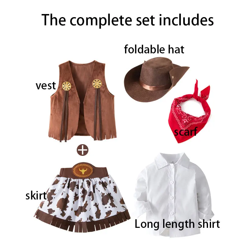 

Western denim skirt set, girls' holiday costume, role-playing costume, vest set, performance costume