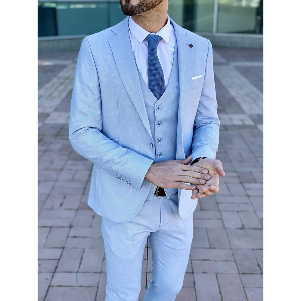 Summer Fashion Male Suit New Solid Color Notch Lapel Suit Slim Fit 3 Piece Business Formal Wedding Groom Tuxedo Custom Clothing