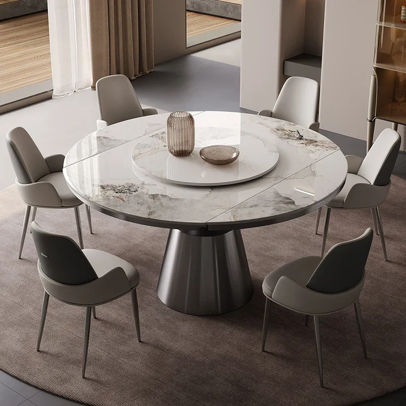 Round Dining Table, Household Induction Cooker, Multifunctional and Dual-use, Foldable and Expandable Rock Board Round Table