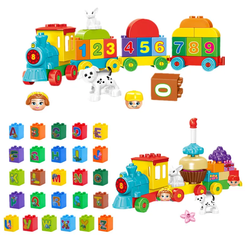 Larg Building Blocks My First Number Train Cake English Alphabet Mathematicl Calculation Large Particles Toddler Educatioal Toys