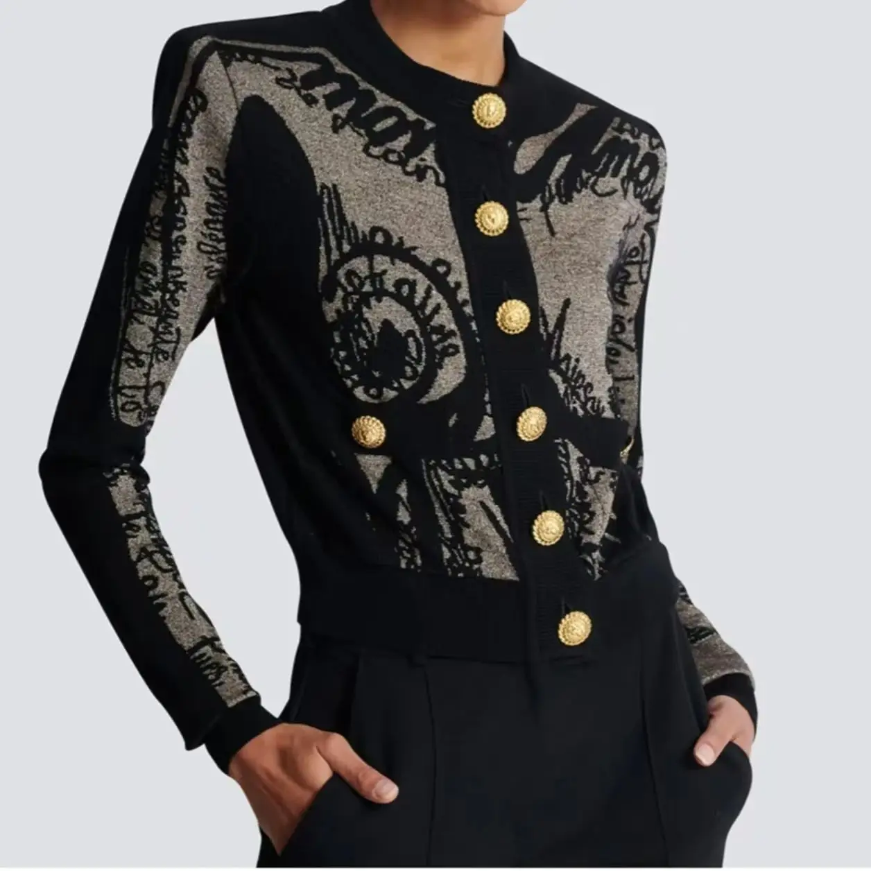 

Spring And Autumn New Women's Fashion Commuting Classic Embroidered Knitted Woolen Long Sleeve Round Neck Cardigan Top Coat