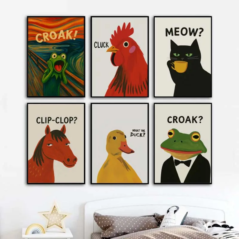 Funny Frog Scream Art Print Croak Animals Poster Wall Art Posters and Pictures for Home Living Room Decor No Frame