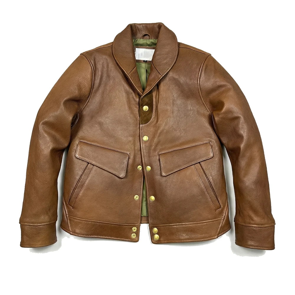 

NIGO Men's Brown Turn Down Collar Leather Autumn Leather Outings Dating Social Short Trips #NIGO9533Z