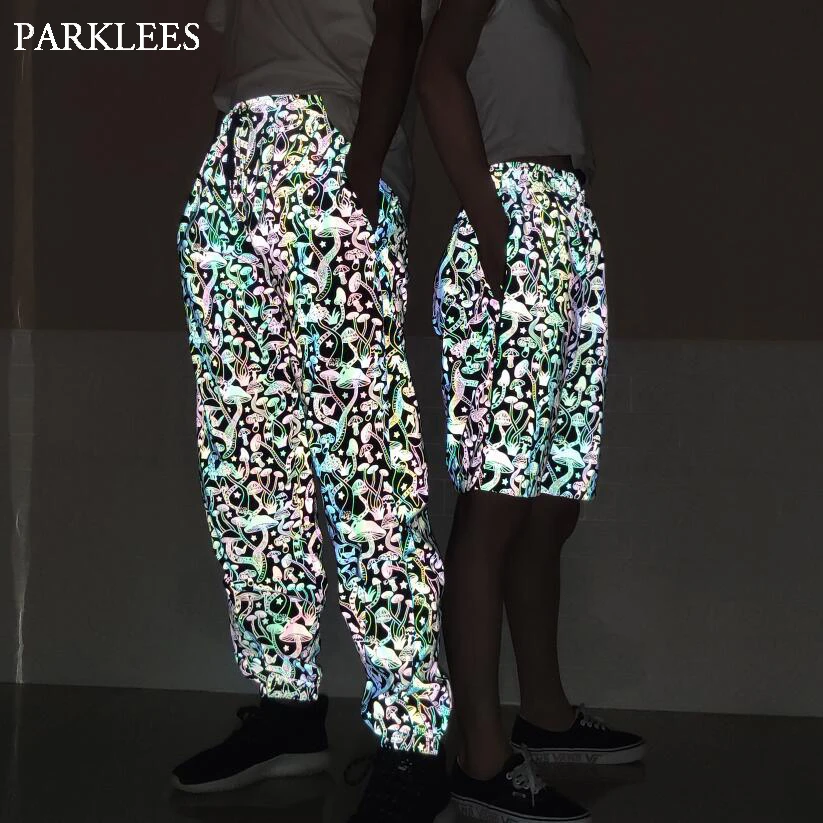 Pantalones reflectantes De Seta para Hombre, Pantalones fluorescentes de baile de Hip Hop, Harajuku, coloridos brillantes, deportivos, para correr