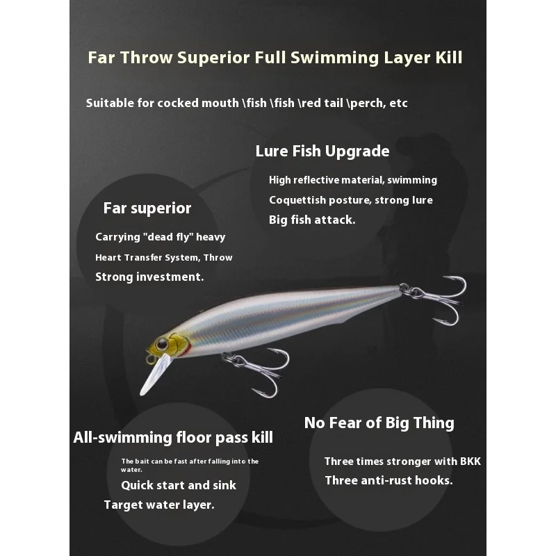 EWE Submerged Minnow Full Swimming Layer Real Scale Long-distance Casting Upturned Mouth Bass Mandarin Fish Submerged Road Bait