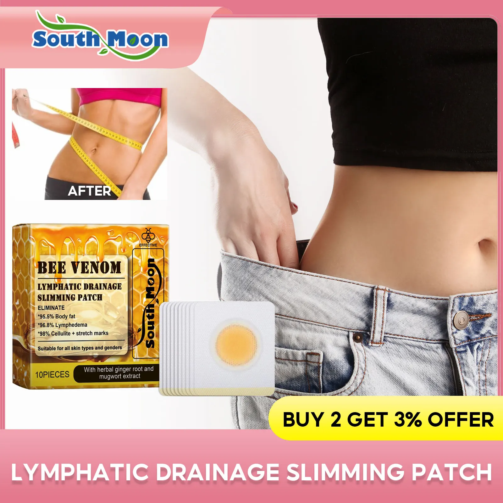 

Bee Venom Fat Reduction Patch Lymphatic Drainage Slimming Plaster Remove Abdominal Cellulite Detoxification Body Shaping Sticker