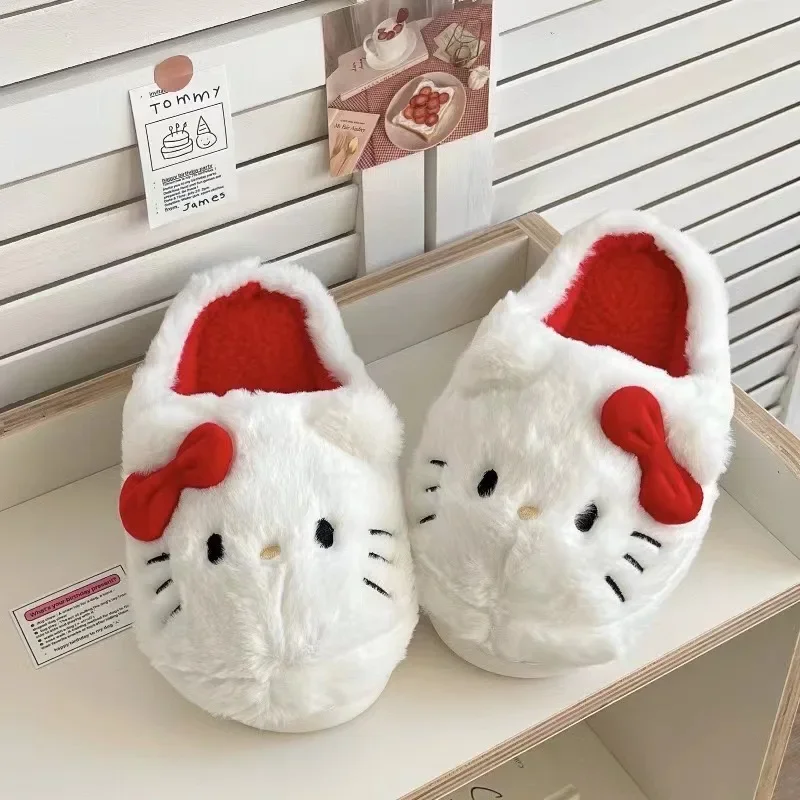 Sanrio chinelos de pelúcia olá kittys kawaii bonito estudante outono inverno quarto macio acolchoado pelúcia aldult sapatos meninas natal