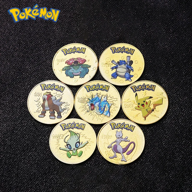 Monedas de Oro de Pokémon, Monedas Coleccionables de Anime, Monedas Metálicas de Mewtwo, Charizard, Pikachu, Tarjetas Doradas de Pokémon, Monedas Redondas de Metal, Regalos