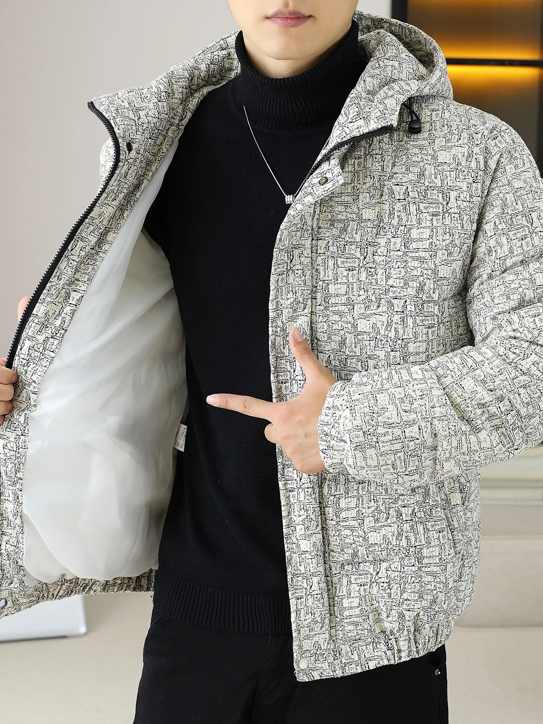 

Мужская вельветовая куртка Slim Fit в корейском стиле, модная, с капюшоном, теплая верхняя одежда, повседневная, из полиэфирного волокна