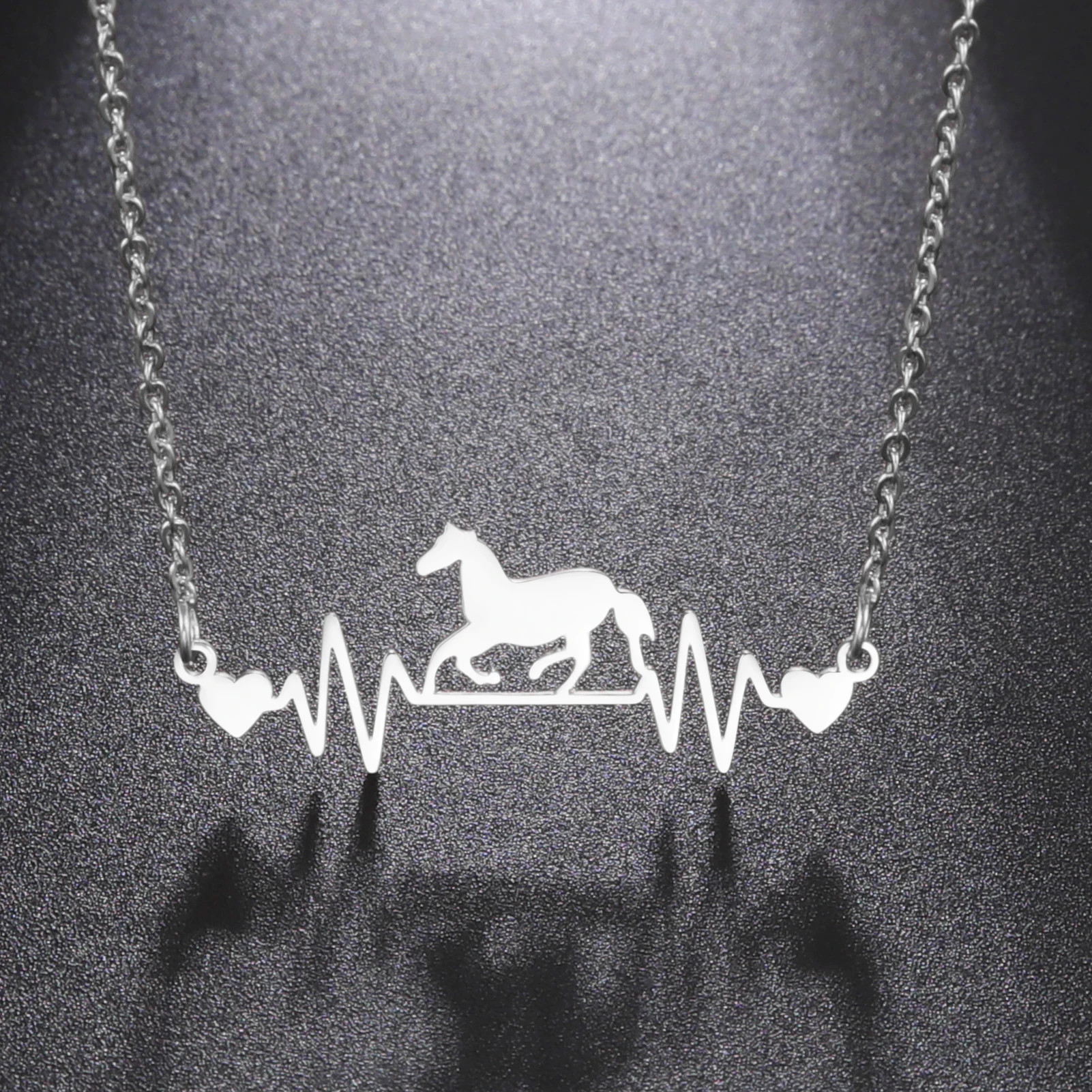 Geometry Stainless Steel Necklace for Women Running Horse Heart Rate Pendant Choker Trend Jewelry for Party Gift