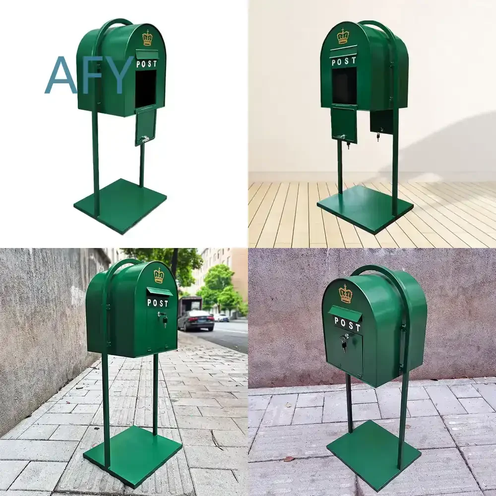 European Retro Wrought Iron Mailbox for Home Office Outdoor Use Double Door Handmade Voting Suggestion Box Floor Standing