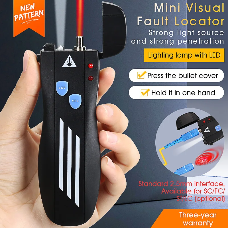 FASO Rechargeable VFL Fiber Optic Cable Tester optional Visual Fault Locator SC/FC/ST Laser Source Lithium Battery