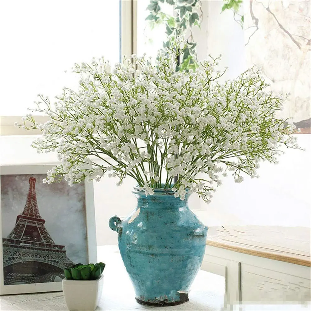 5 Pcs Artificial Flowers Babies Breath Flowers Fake Silk Gypsophila Plants Bouquet for DIY Wedding Home Party Office Decoration