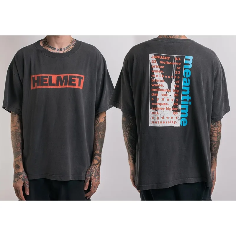 Fit Helmet Band Alternative Metal Rock American Retro Casual Vintage Loose Printed T-shirts for Men and Women