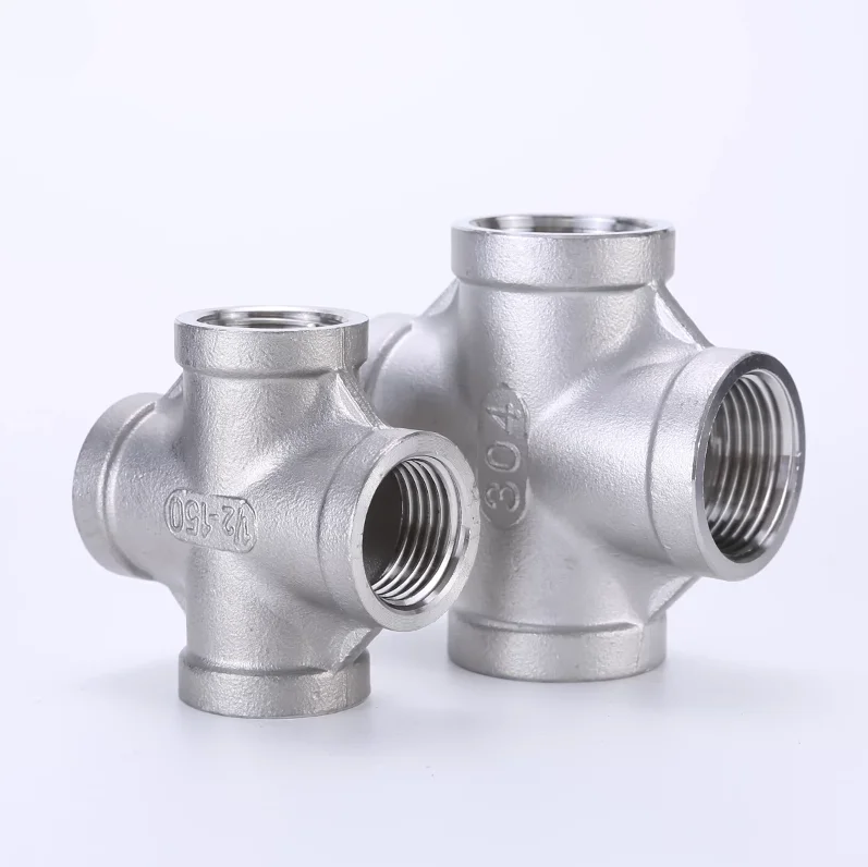 Złączka krzyżowa żeńska 4-drożna z gwintem BSPP G, rozmiary 1/8", 1/4", 3/8", 1/2", 3/4", 1", ze stali nierdzewnej SS 304.