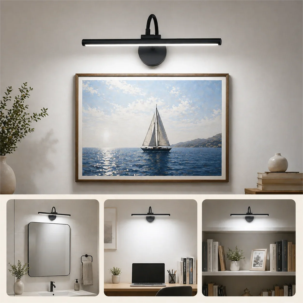 LED Wireless Picture Light with Remote Control, 360° Adjustable Magnetic Wall Lamp, Rechargeable USB, 3 Color Dimmable Lighting view 6
