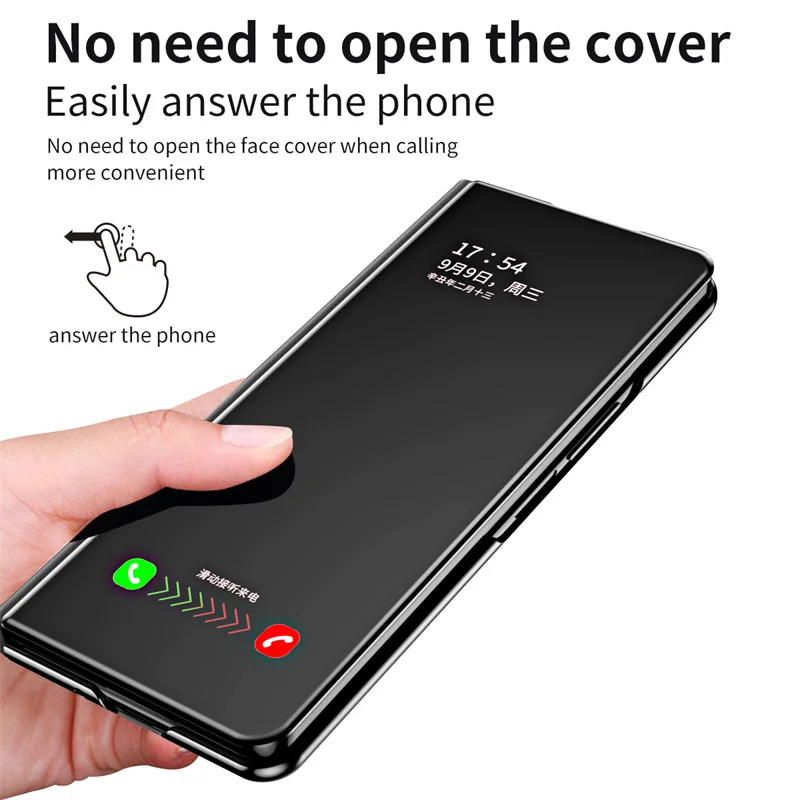 

Flip Over Transparent Mirror Leather Case With Ultra-Thin Phone Case For Samsung Z Fold 6 4 5 3 Stand Shockproof Back Cover