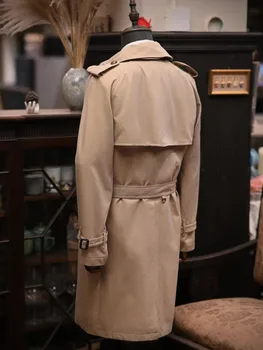 Men's British-Style Double-Breasted Long Trench Coat 2 British Style Classic Design Mens Double Breasted Trench New Spring Autumn Business Casual Overcoat High Street Mens Long Coat 2