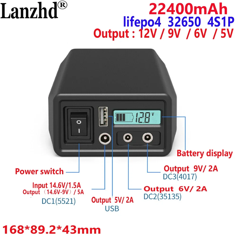 NUOVA batteria 32650 4S1P LiFePO4 22400mAh Uscita 5V 6V 9V 12V Per alimentazione mobile Luci LED audio