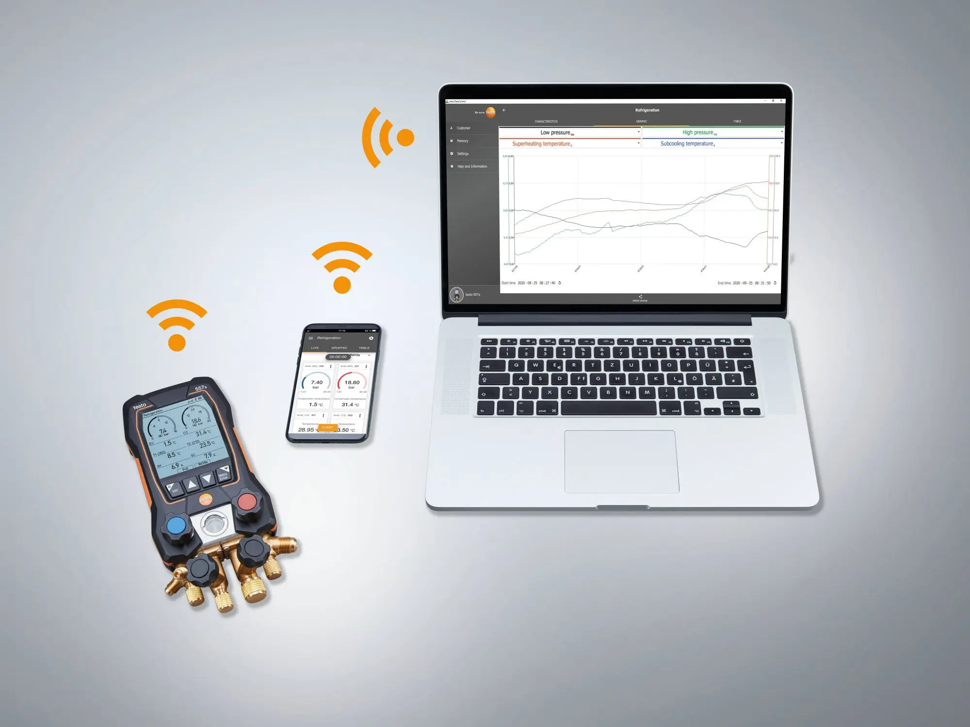 Testo 557s Smart Vacuum Kit - Smart 4 Valves Digital Manifold Gauge With Wireless Vacuum And Clamp Temperature Probes 0564 5571