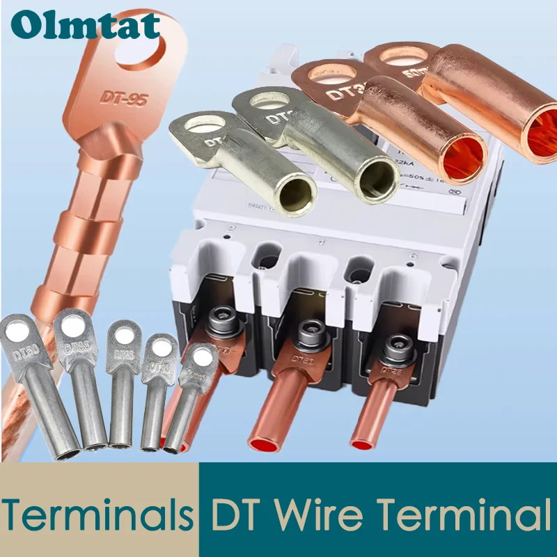 DT-10/16/25/35/50 Wire Terminal Block Car Auto Copper Terminal Block Battery Cable Crimp Terminals Soldered Copper Crimp Lugs