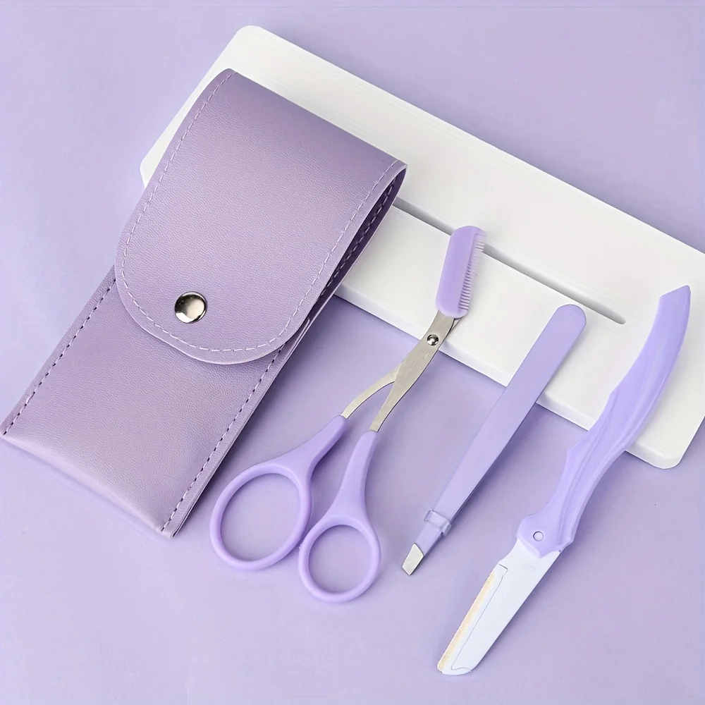 Kit de afeitadora de cejas, 3 piezas, color morado