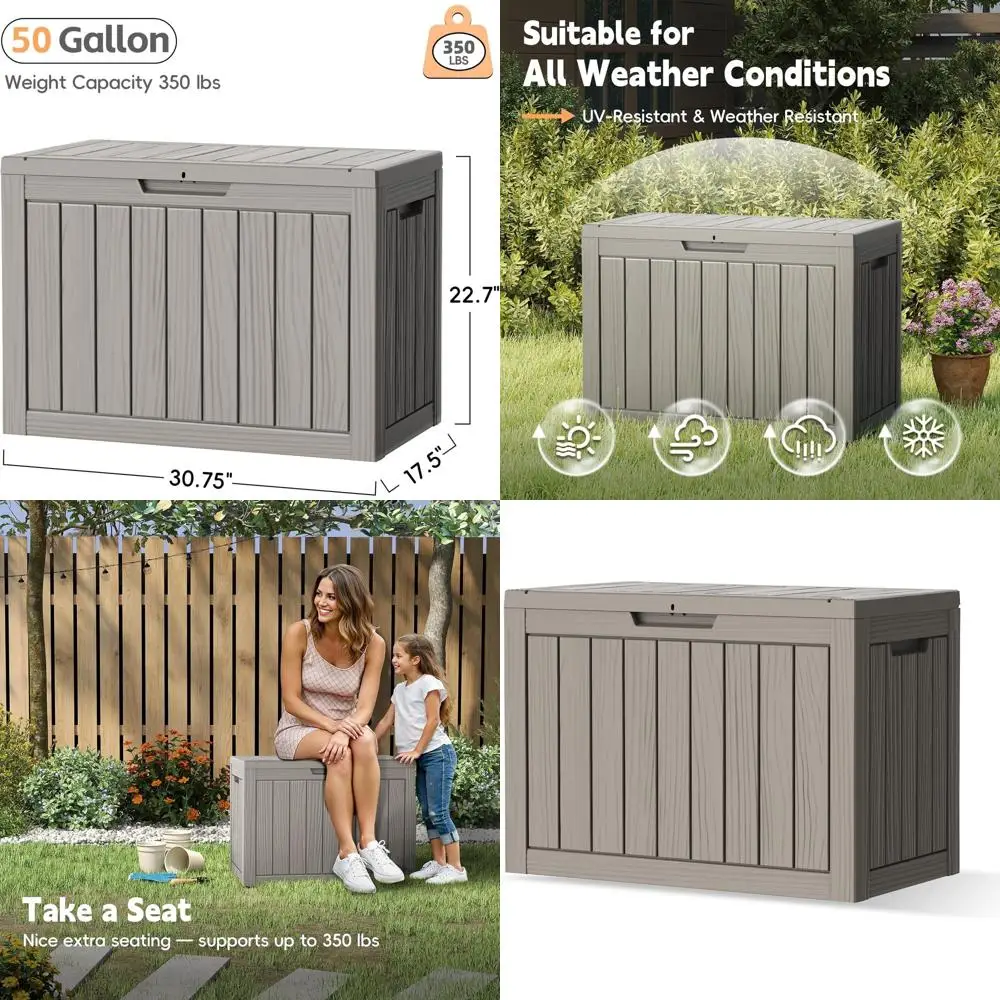 

50 Gallon Weatherproof Outdoor Storage Box, Grey, for Patio, Deck, Garden, and Pool Accessories